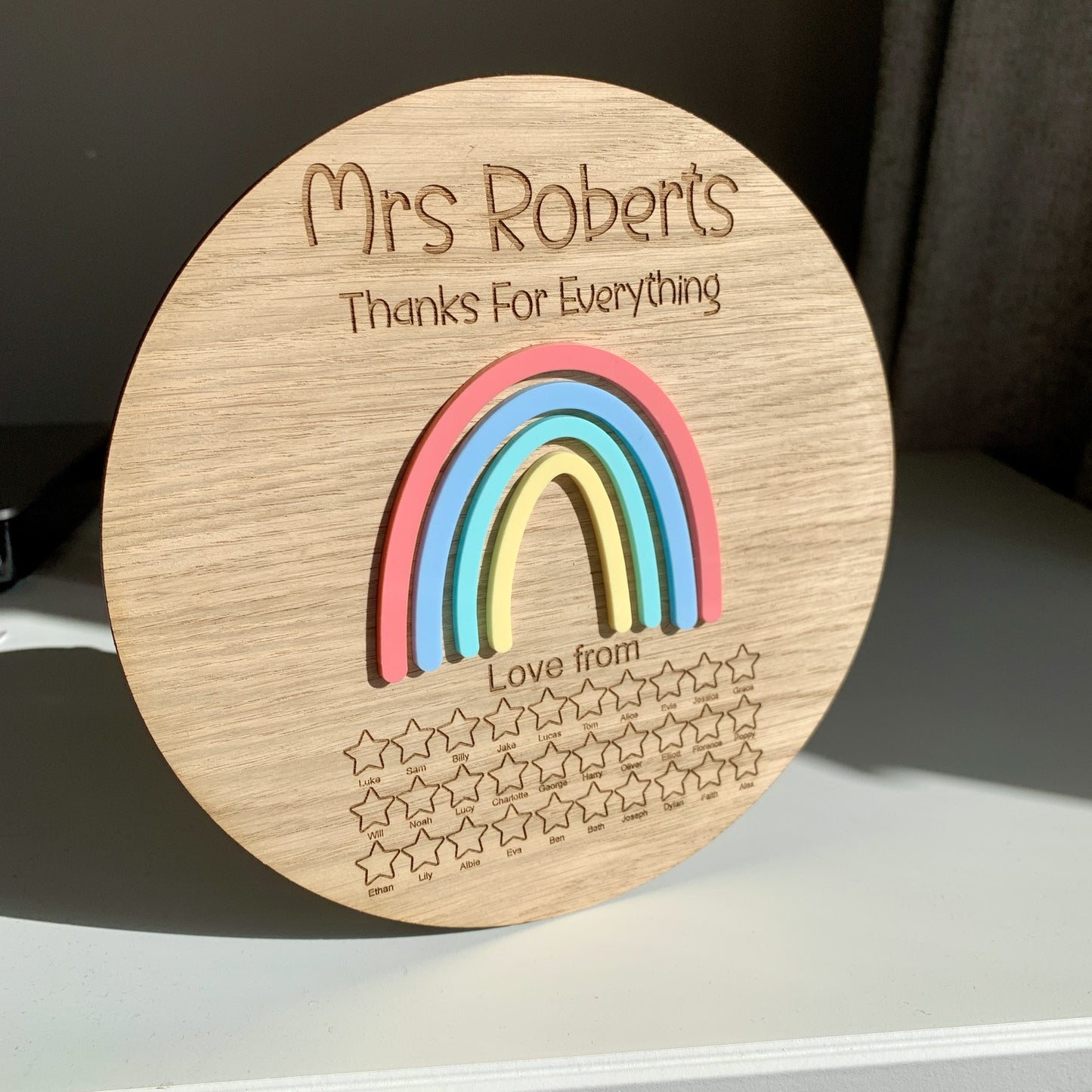Personalised Thank You Teacher Rainbow Plaque