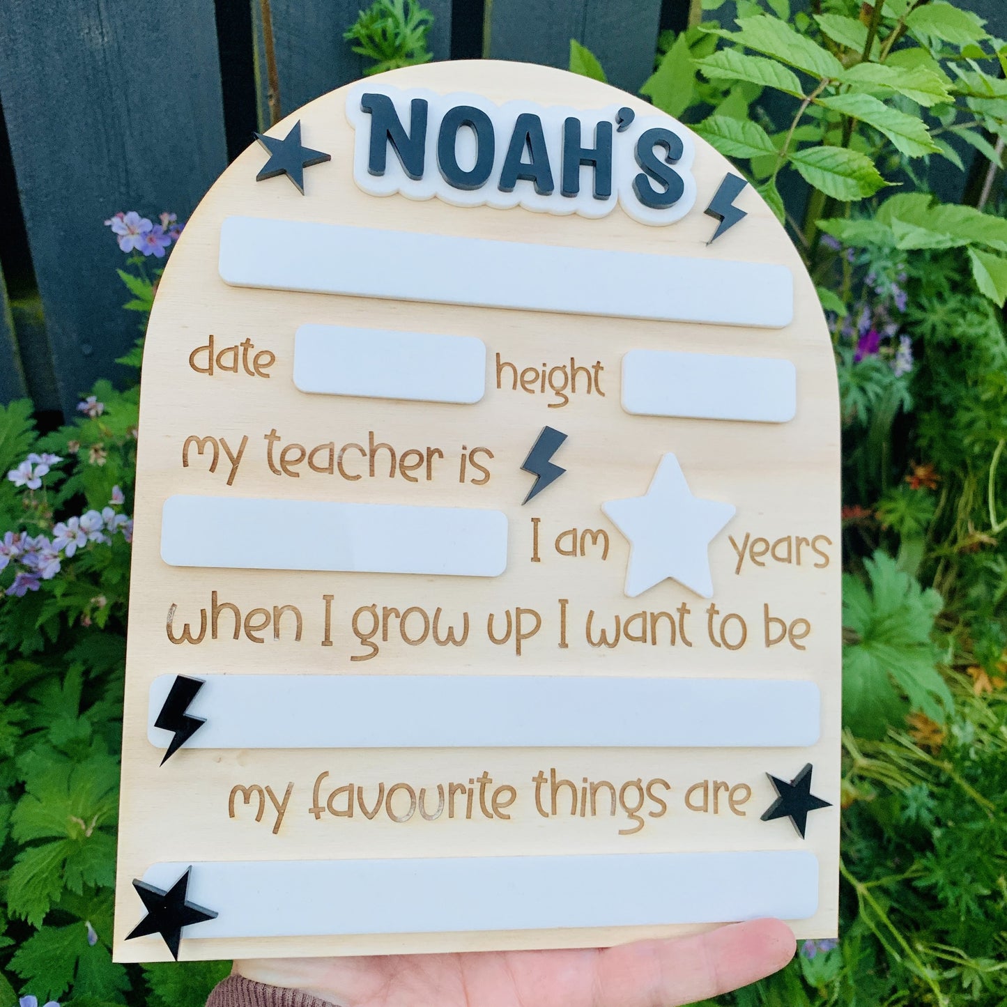 Personalised First Day at School Board with Stars and Lightning Bolts