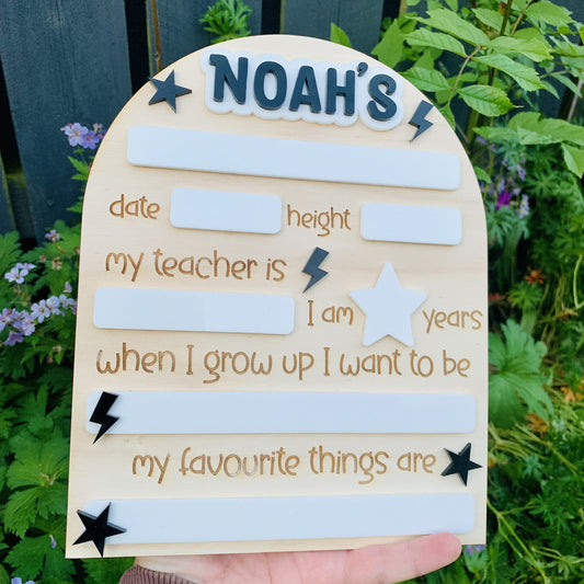 Personalised First Day at School Board with Stars and Lightning Bolts