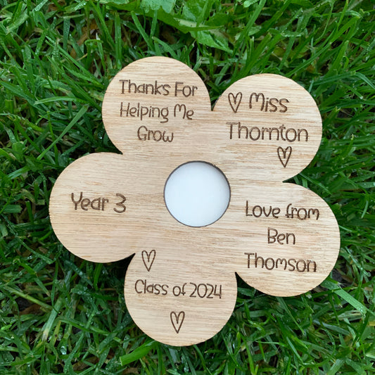 Personalised Mini Thank You for Helping Me Grow Teacher Flower Plaque