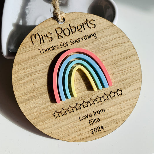 Personalised Thank You Teacher Mini Rainbow Plaque