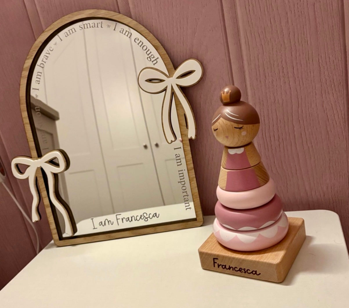 Personalised Affirmation Arched Mirror with Bow Design for Child’s Bedroom