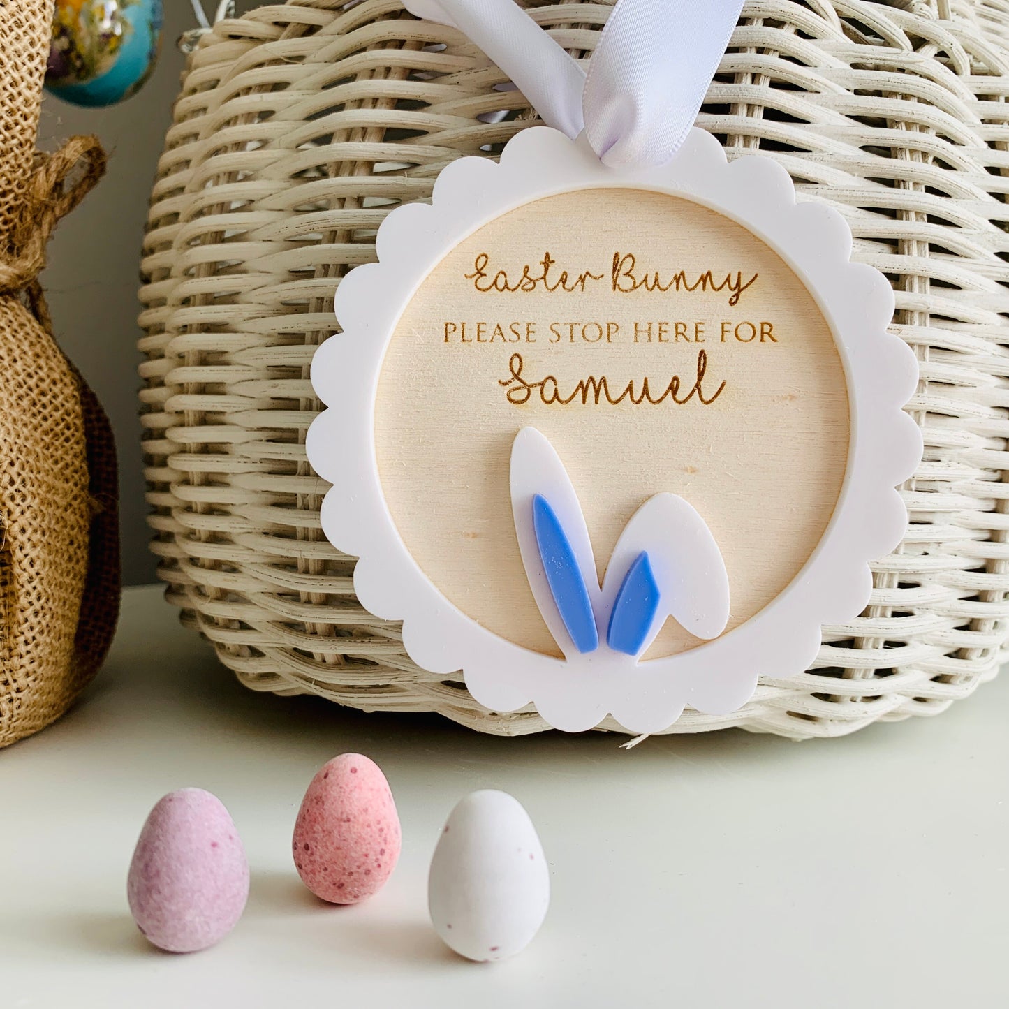 Personalised Easter Bunny Ears Basket Tag