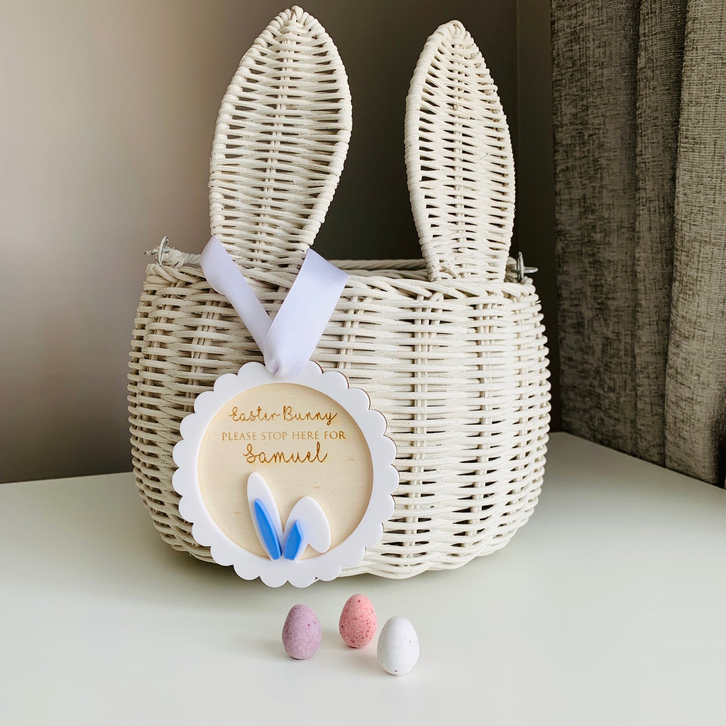 Personalised Easter Bunny Ears Basket Tag