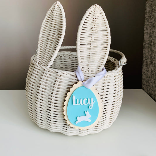 Personalised Scalloped Easter Basket Tag with Jumping Rabbit