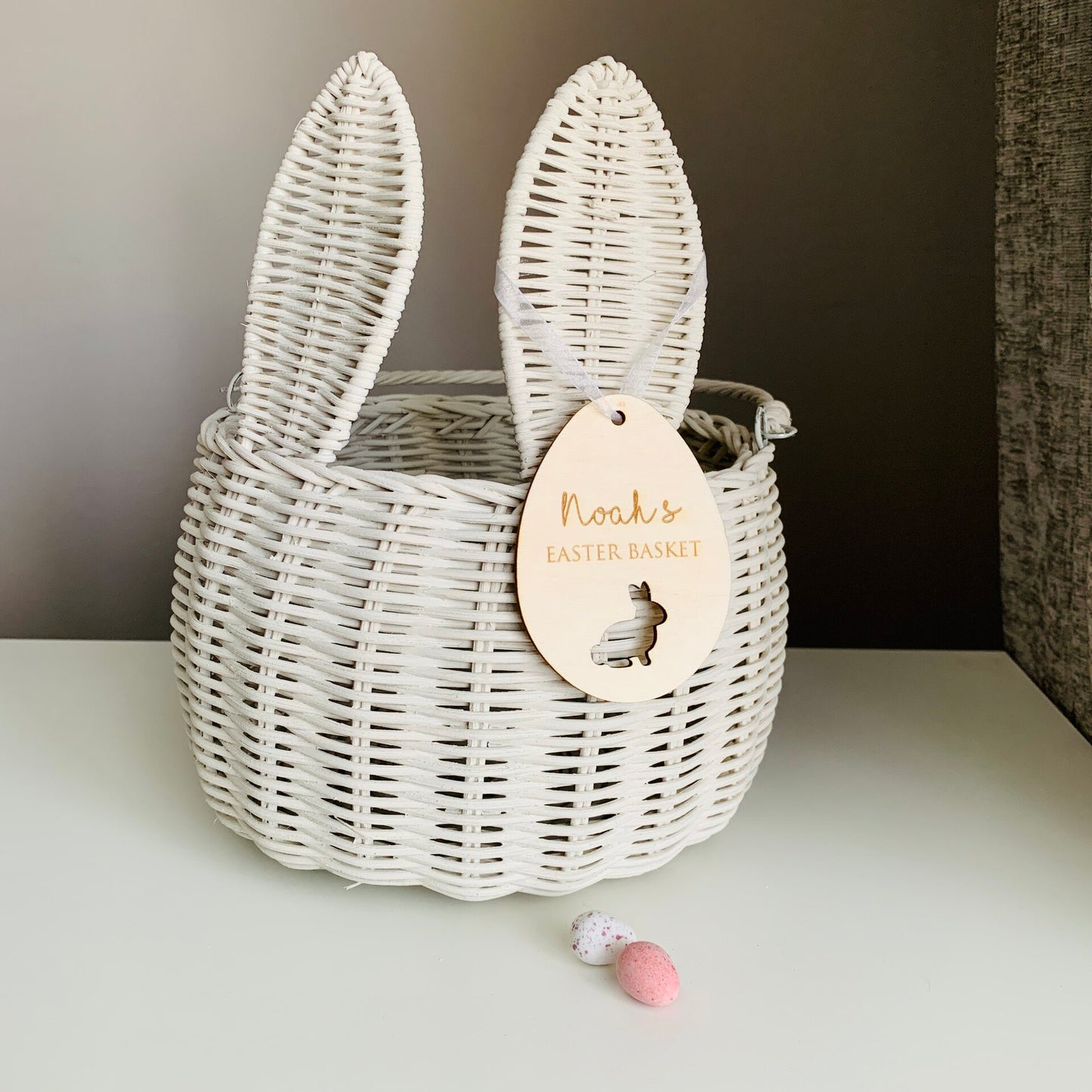 Personalised Easter Egg Basket Tag with Cut Out Rabbit