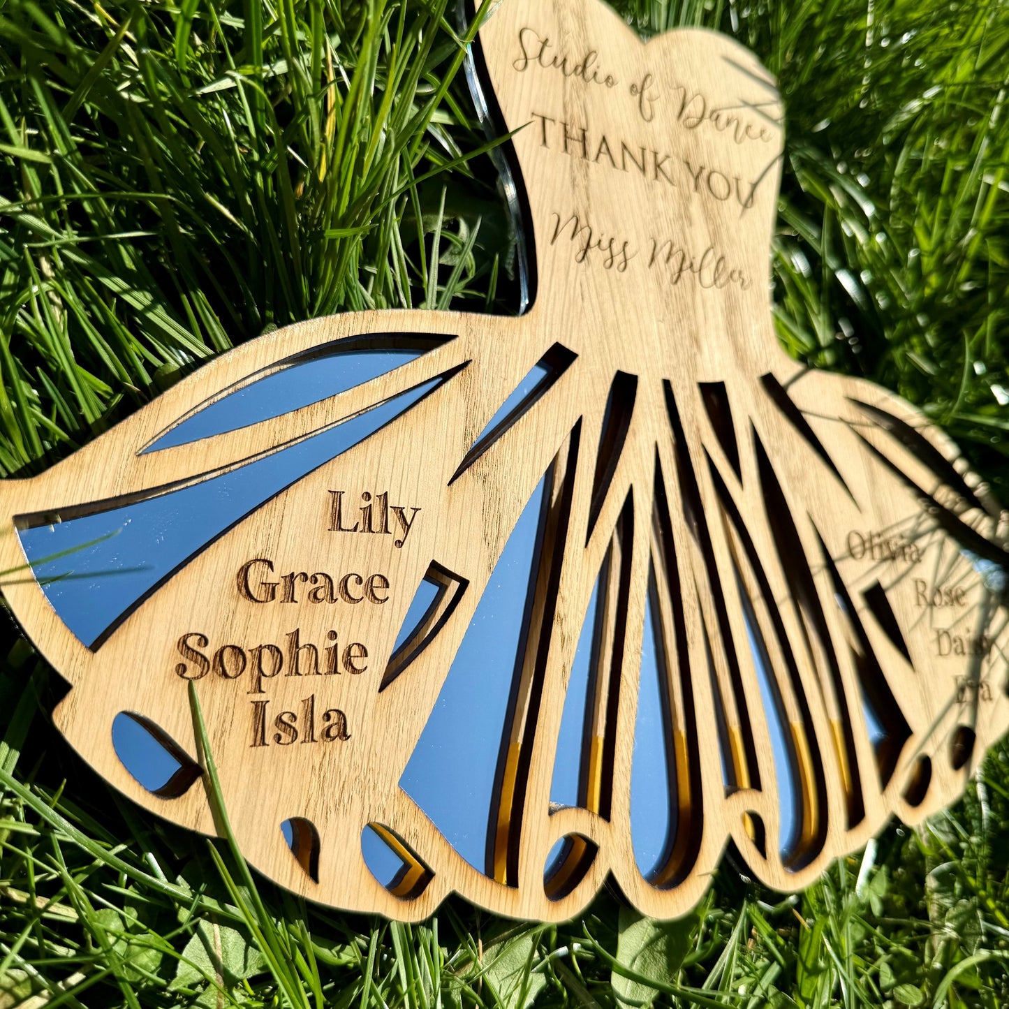 Personalised Thank You Dance Teacher Tutu Plaque with Mirrored base.