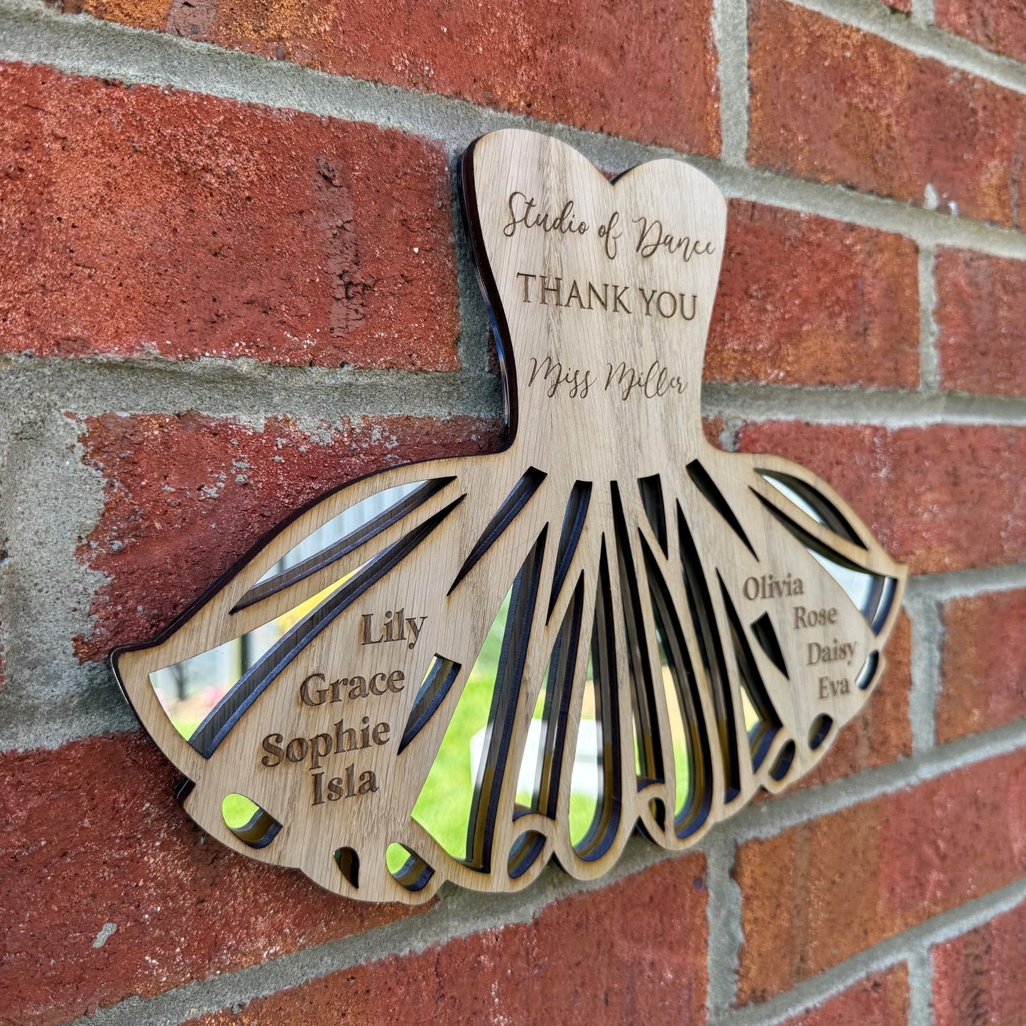 Personalised Thank You Dance Teacher Tutu Plaque with Mirrored base.