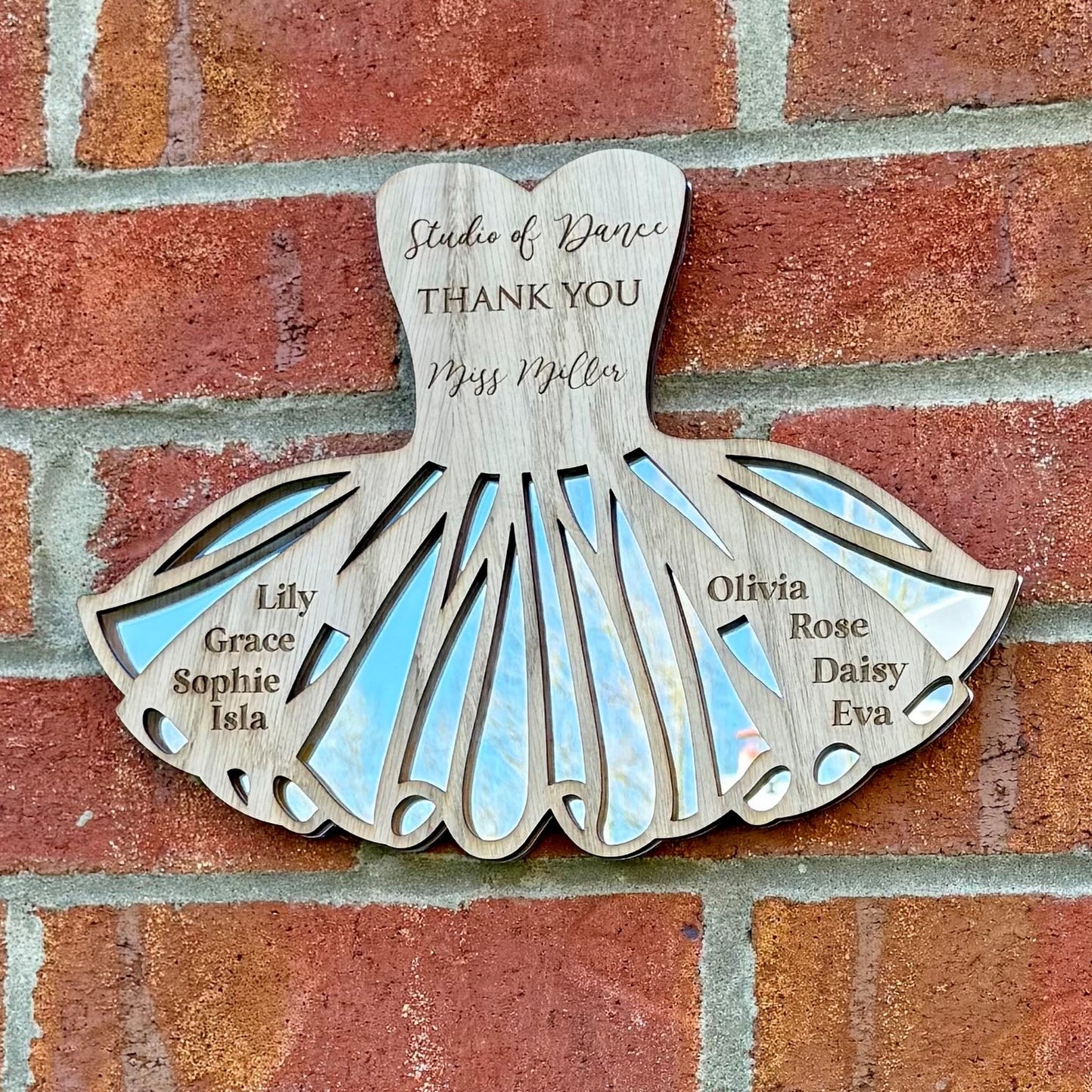 Personalised Thank You Dance Teacher Tutu Plaque with Mirrored base.