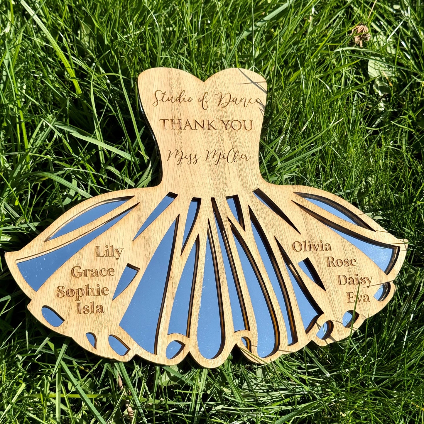 Personalised Thank You Dance Teacher Tutu Plaque with Mirrored base.