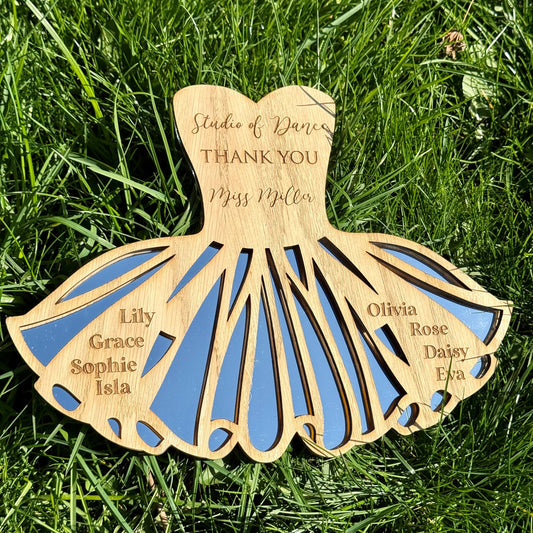 Personalised Thank You Dance Teacher Tutu Plaque with Mirrored base.