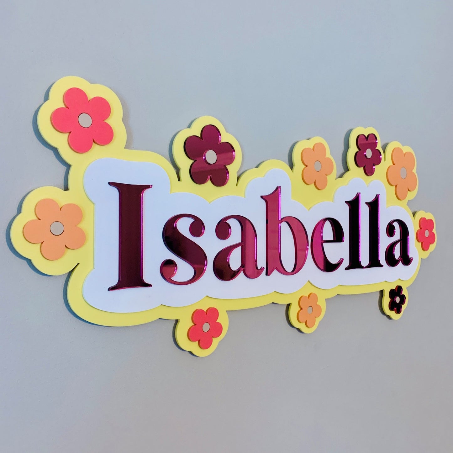 Personalised Triple Layer Acrylic Flower Name Sign