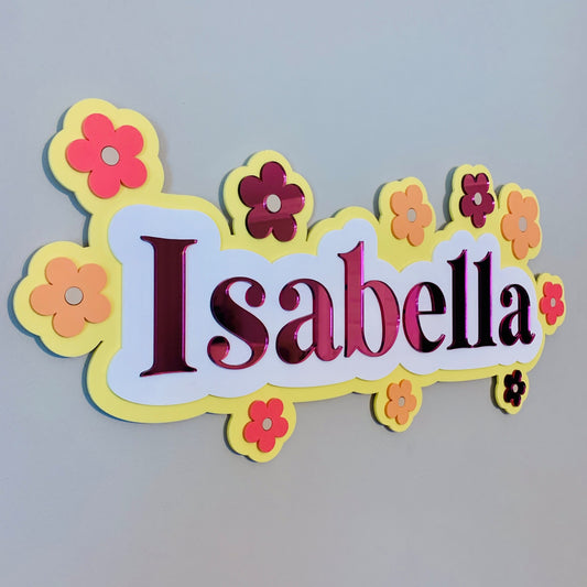 Personalised Triple Layer Acrylic Flower Name Sign