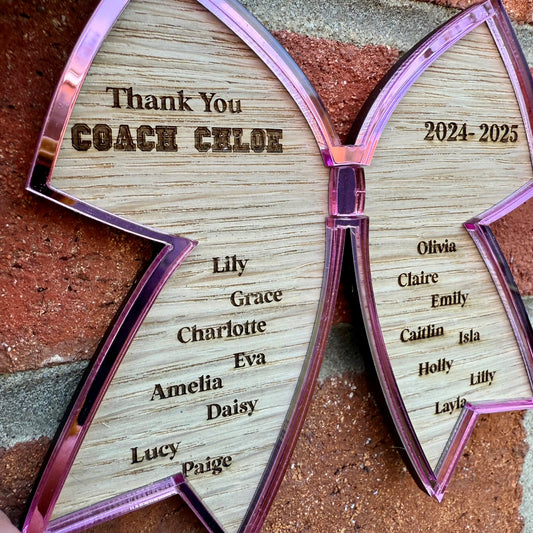 Personalised Thanks Cheerleader Coach Bow Plaque