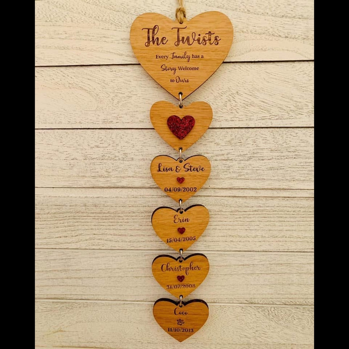 Personalised Oak Family Story Hanging Decoration
