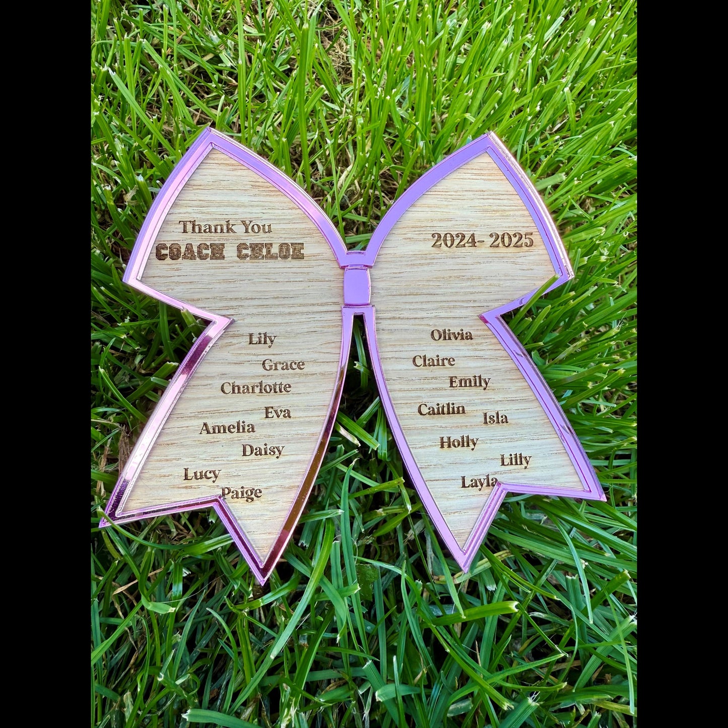 Personalised Thanks Cheerleader Coach Bow Plaque