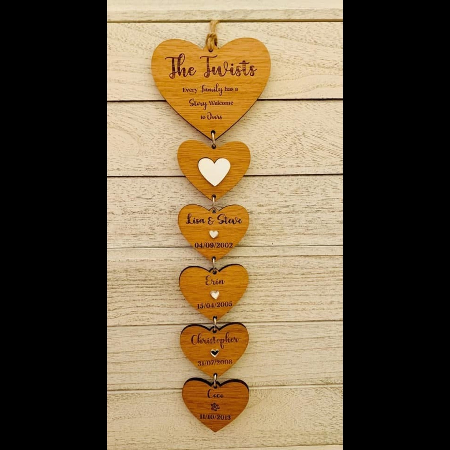 Personalised Oak Family Story Hanging Decoration