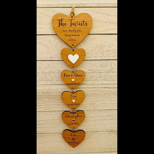 Personalised Oak Family Story Hanging Decoration