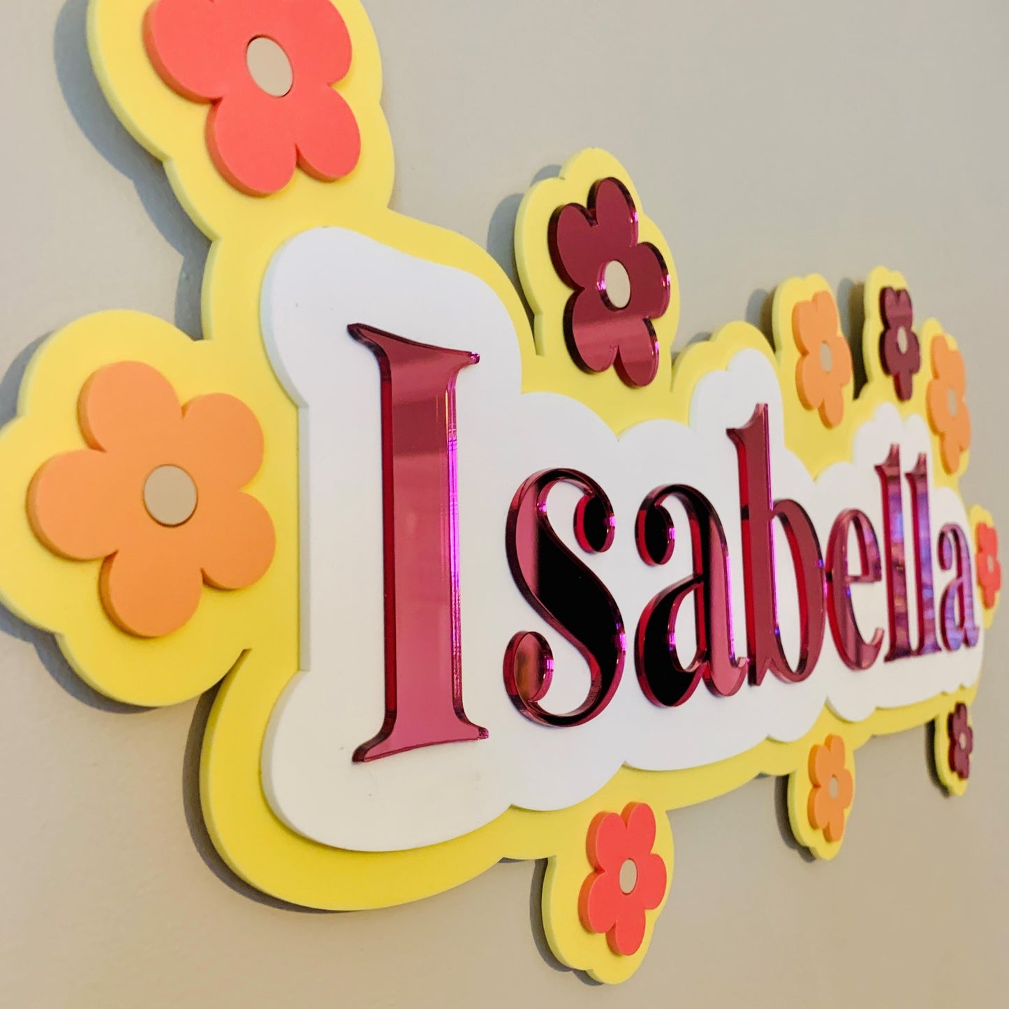 Personalised Triple Layer Acrylic Flower Name Sign