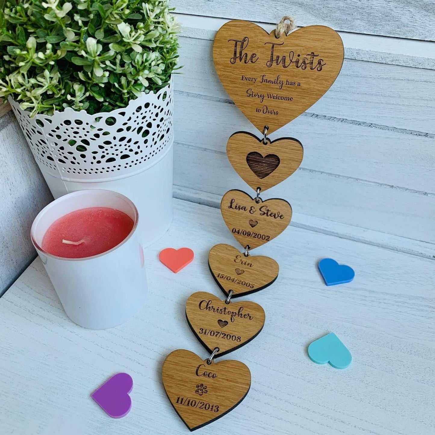 Personalised Oak Family Story Hanging Decoration