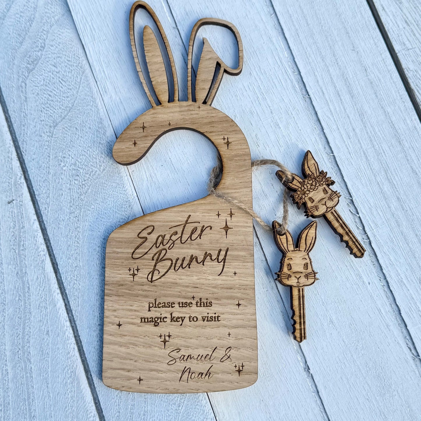 Personalised Easter Bunny Stop Here Sign with Bunny Keys