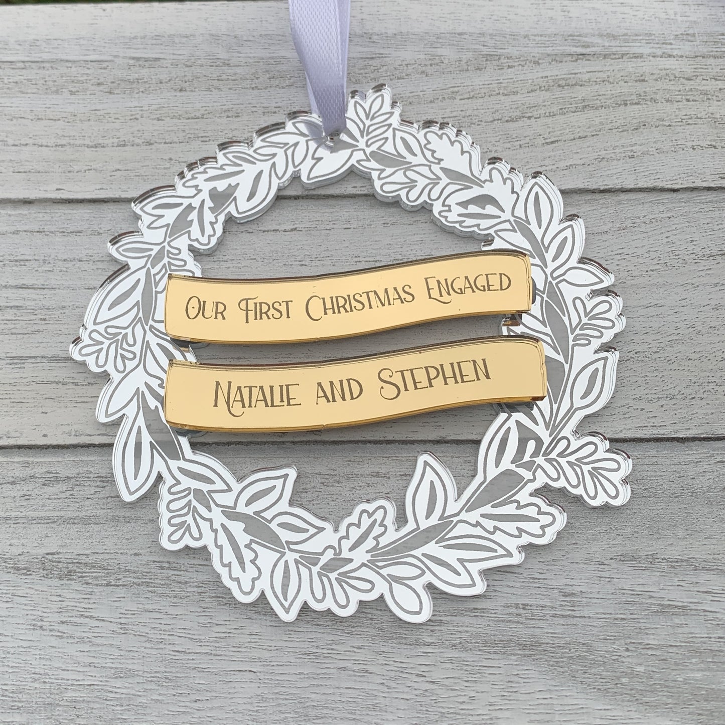 Personalised First Christmas Engaged Married Together Wreath