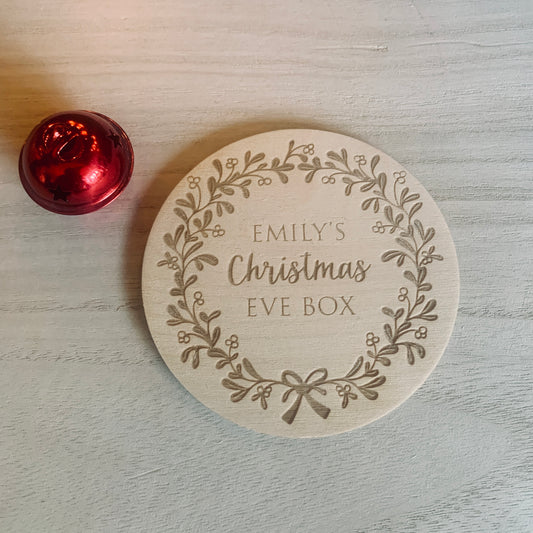 Personalised Christmas Eve Box Topper Circular Mistletoe Design