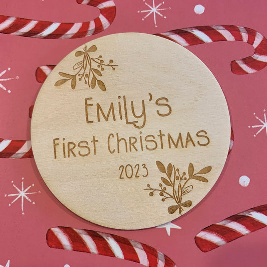 Personalised Mistletoe First Christmas Milestone Disc