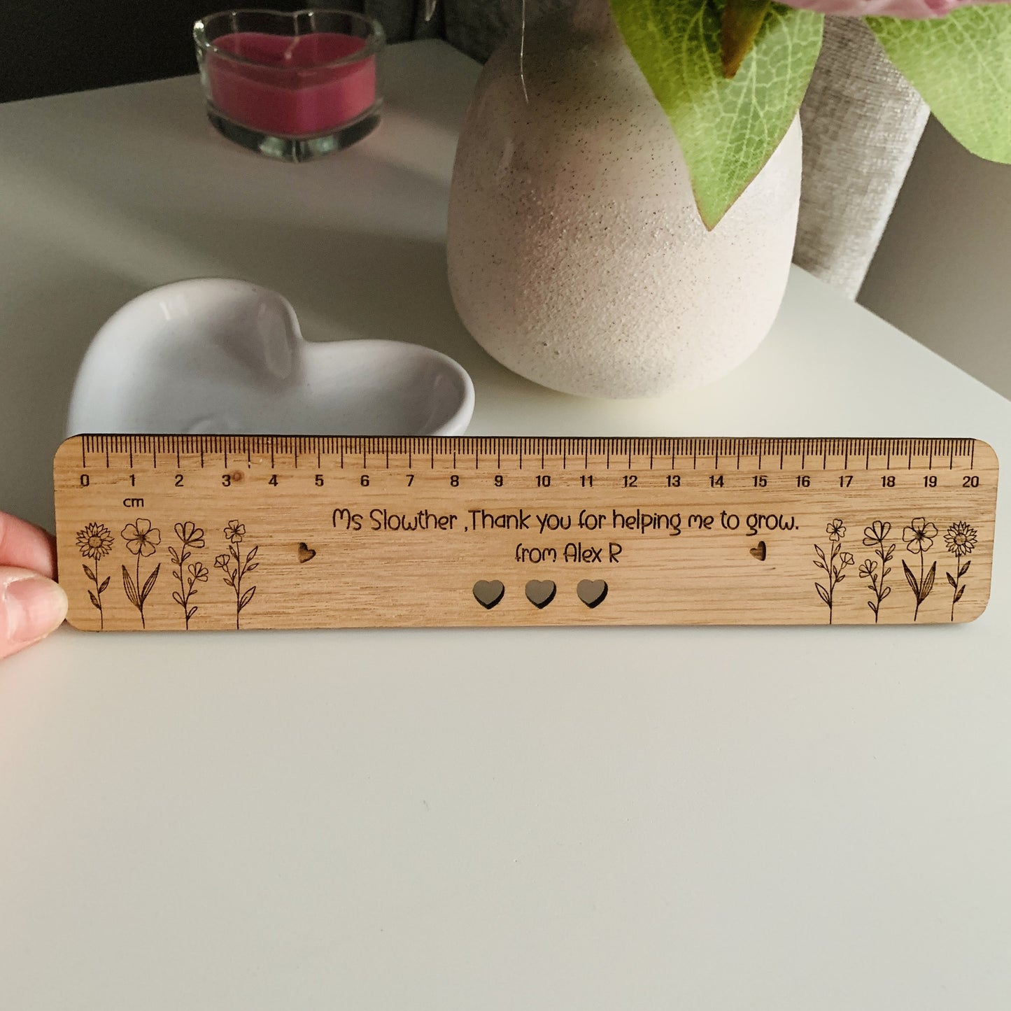 Personalised Flowers Oak Ruler