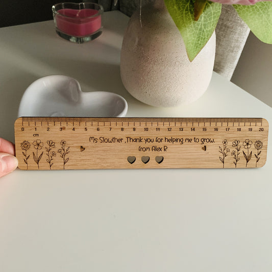 Personalised Flowers Oak Ruler