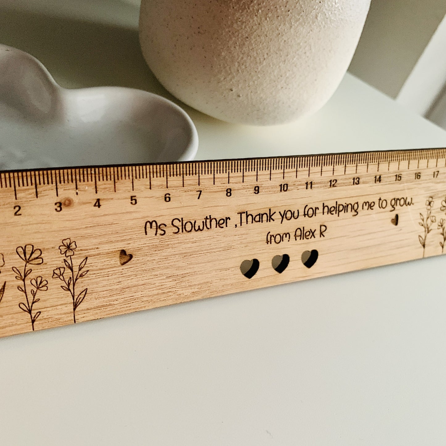 Personalised Flowers Oak Ruler
