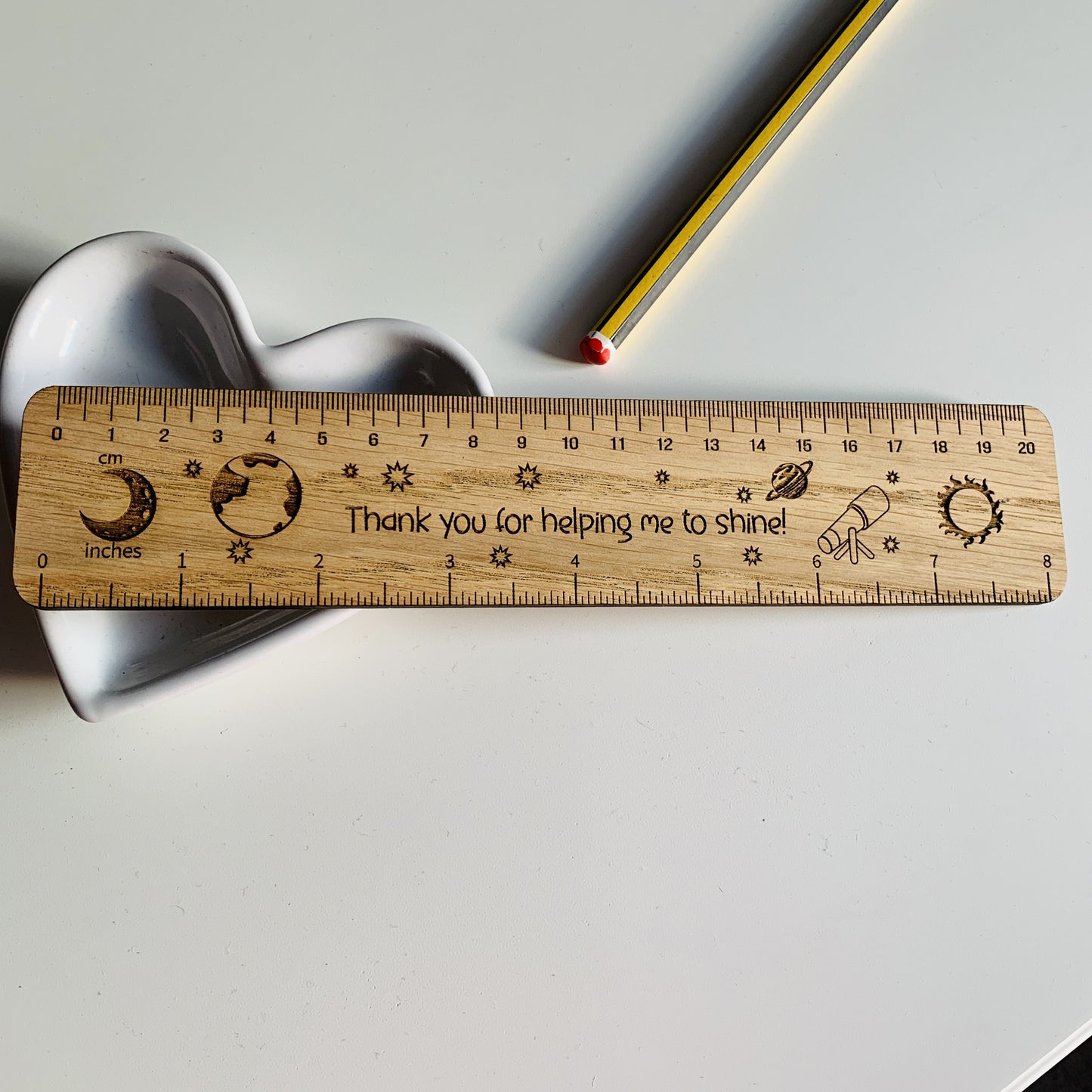 Personalised Wooden Ruler with Space Theme – Engraved Planets & Stars | Custom Name Ruler | Teacher or Child Gift |