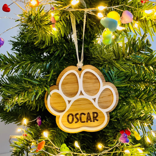 Personalised 3D Paw Print Hanging Decoration
