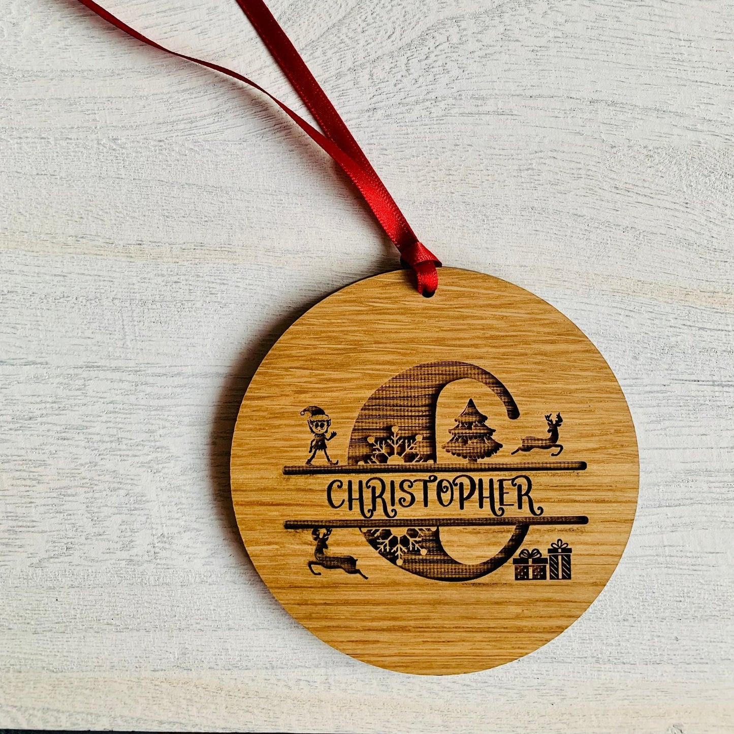 Personalised Oak Monogram Bauble