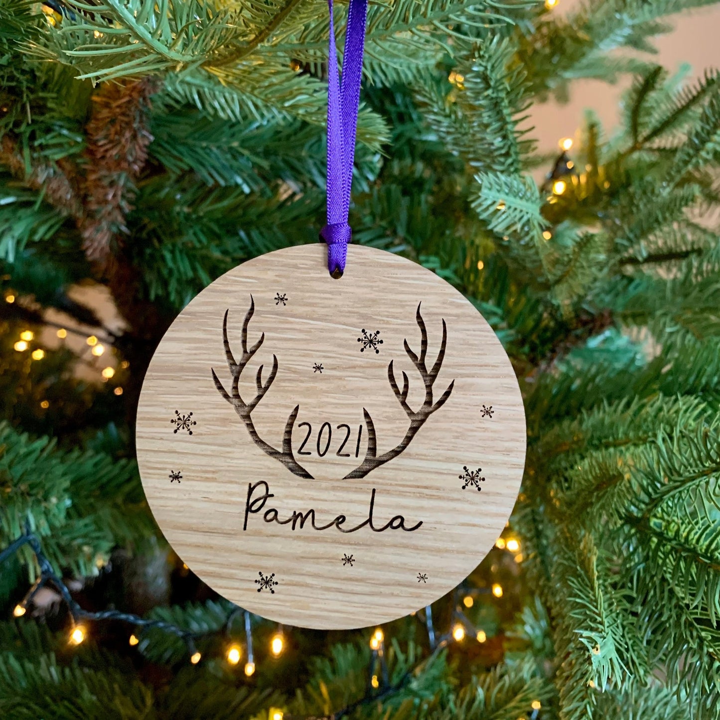 Personalised Oak Reindeer Antler Bauble