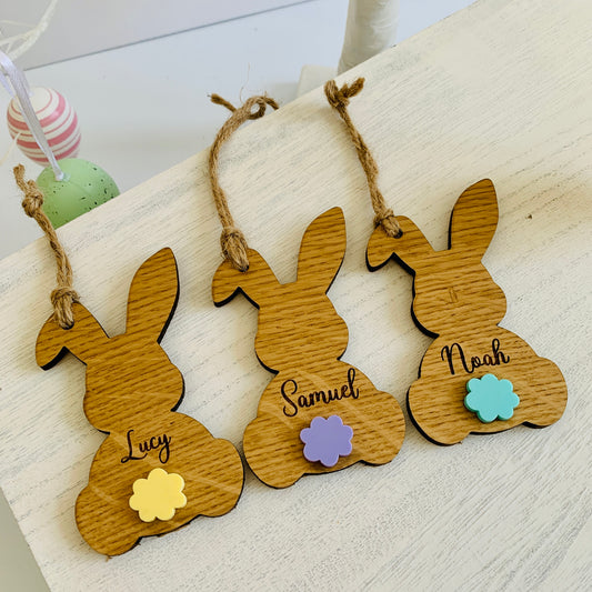 Personalised Oak Bunny Tail Decoration/Basket Tag