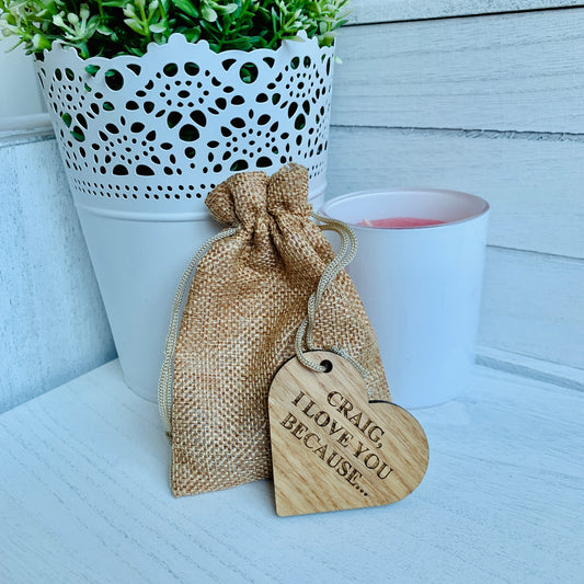 Personalised Ten Reasons I Love You Oak Heart Tokens