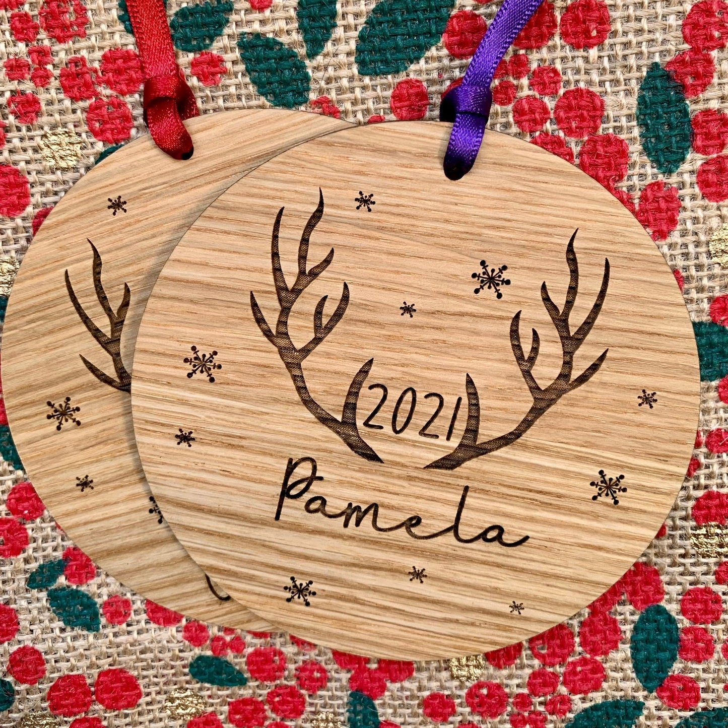 Personalised Oak Reindeer Antler Bauble