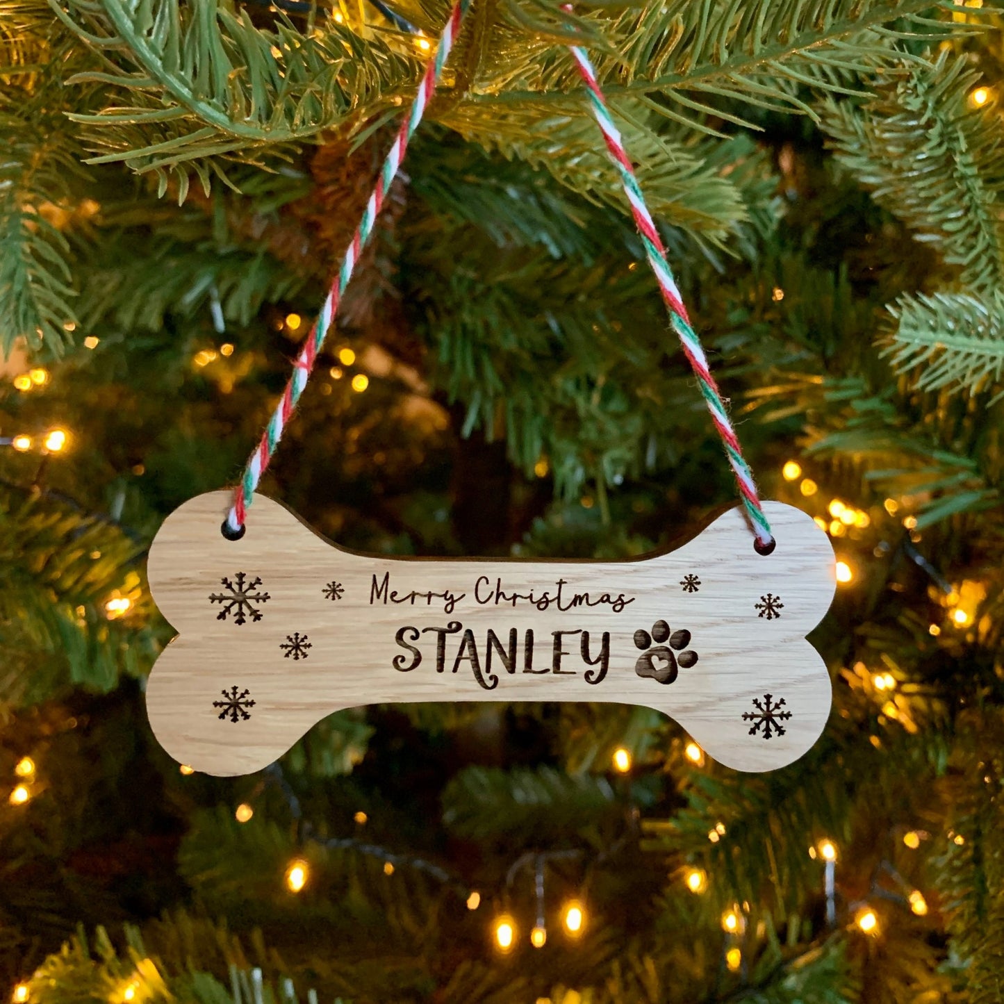 Personalised Oak Dog Bone Bauble