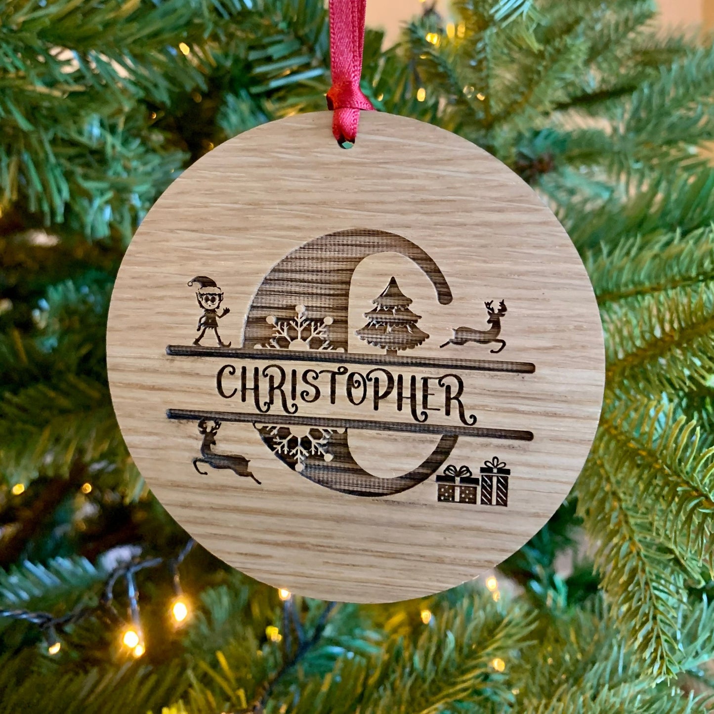 Personalised Oak Monogram Bauble