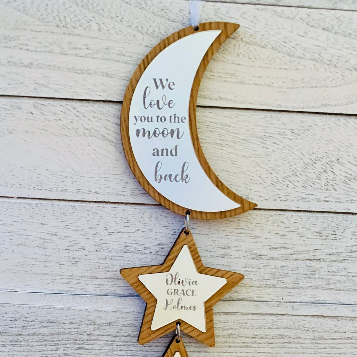 Personalised Nursery Moon and Stars Hanging Decoration