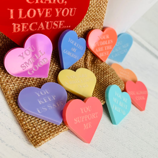 Personalised Ten Reasons I Love You Pastel Heart Tokens