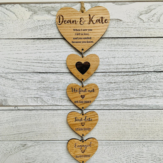 Personalised Oak Couples Story Hanging Decoration