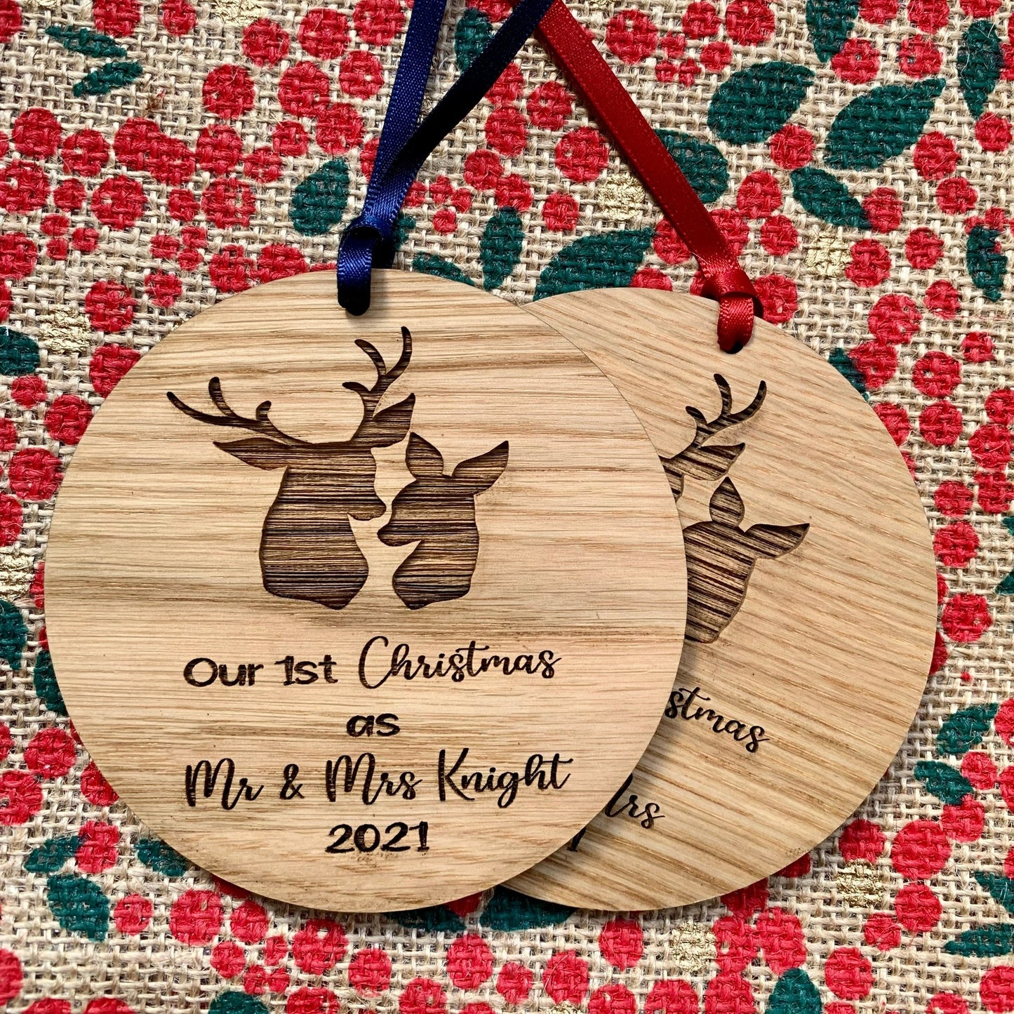 Personalised Oak First Christmas as Mr & Mrs Bauble