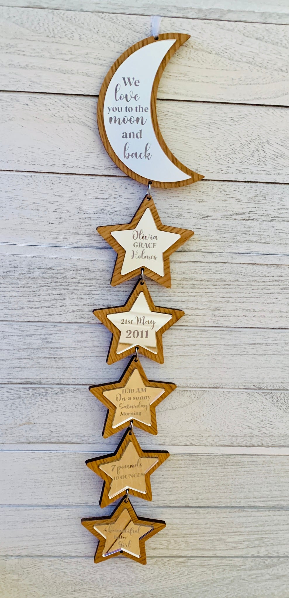 Personalised Nursery Moon and Stars Hanging Decoration
