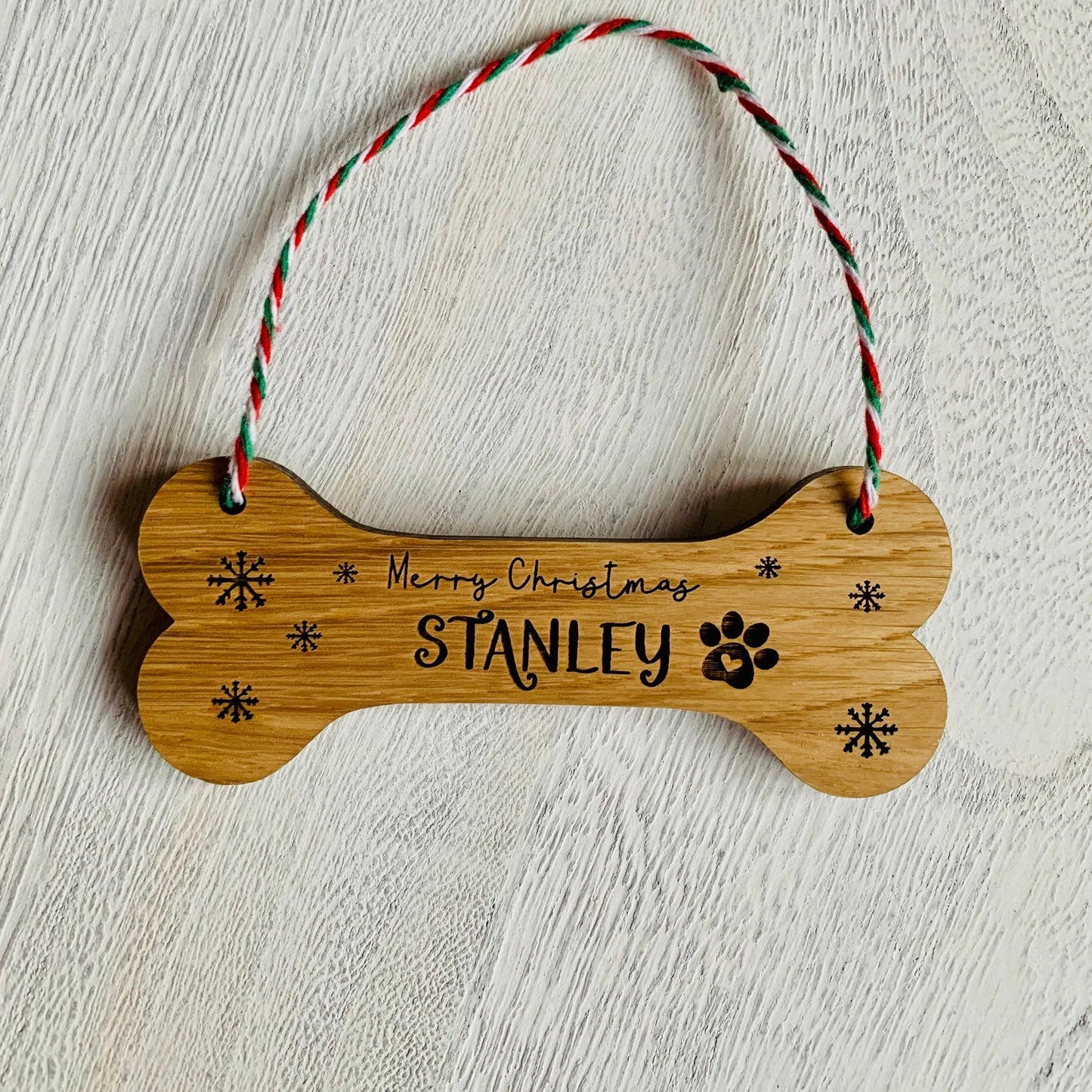 Personalised Oak Dog Bone Bauble