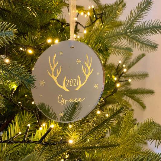 Personalised Acrylic Reindeer Antler Bauble