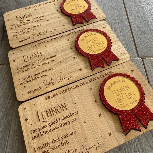Personalised Santa’s Nice List Certificate and Gold Medal Rosette Award | Christmas Eve Box Filler