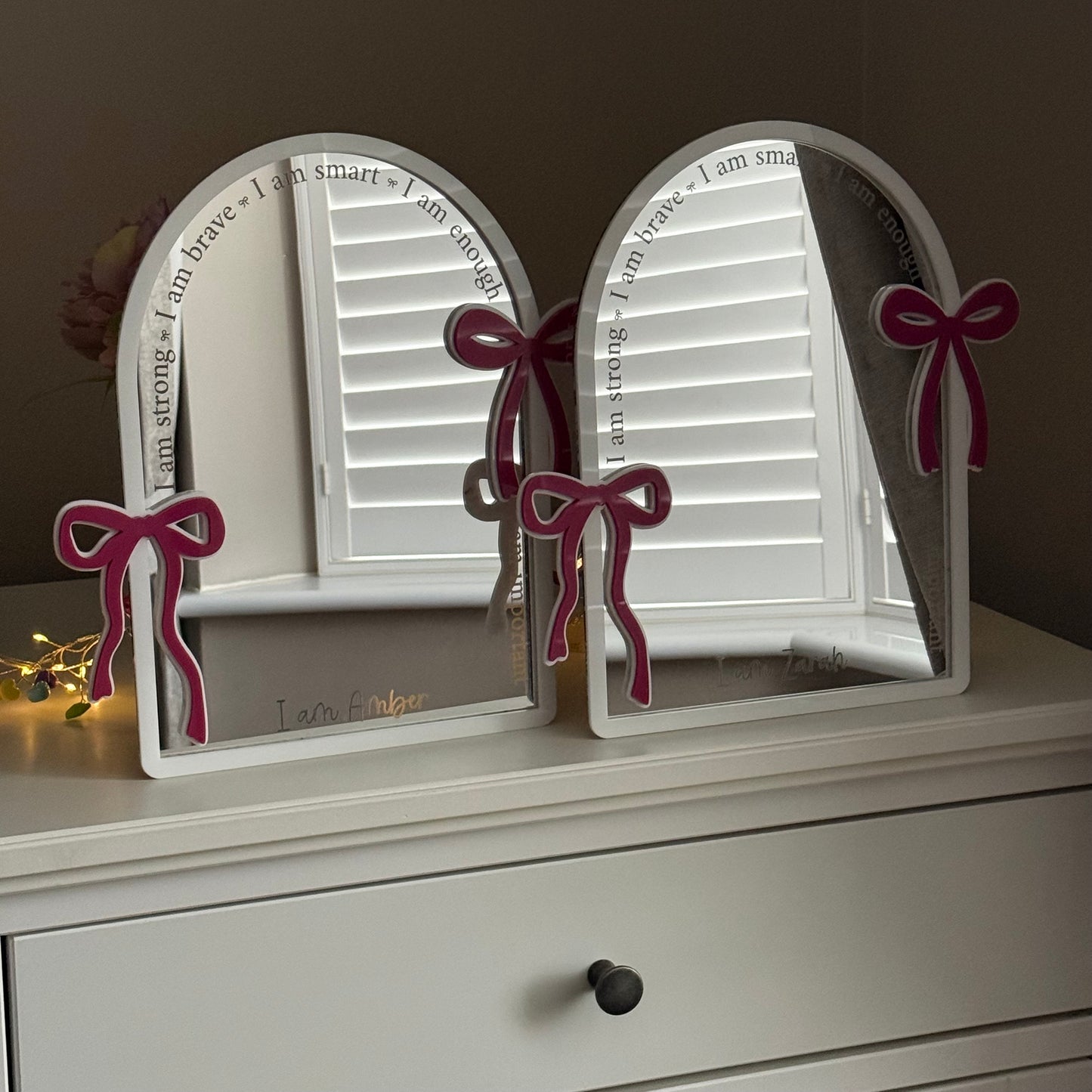 Personalised Affirmation Arched Mirror with Bow Design for Child’s Bedroom