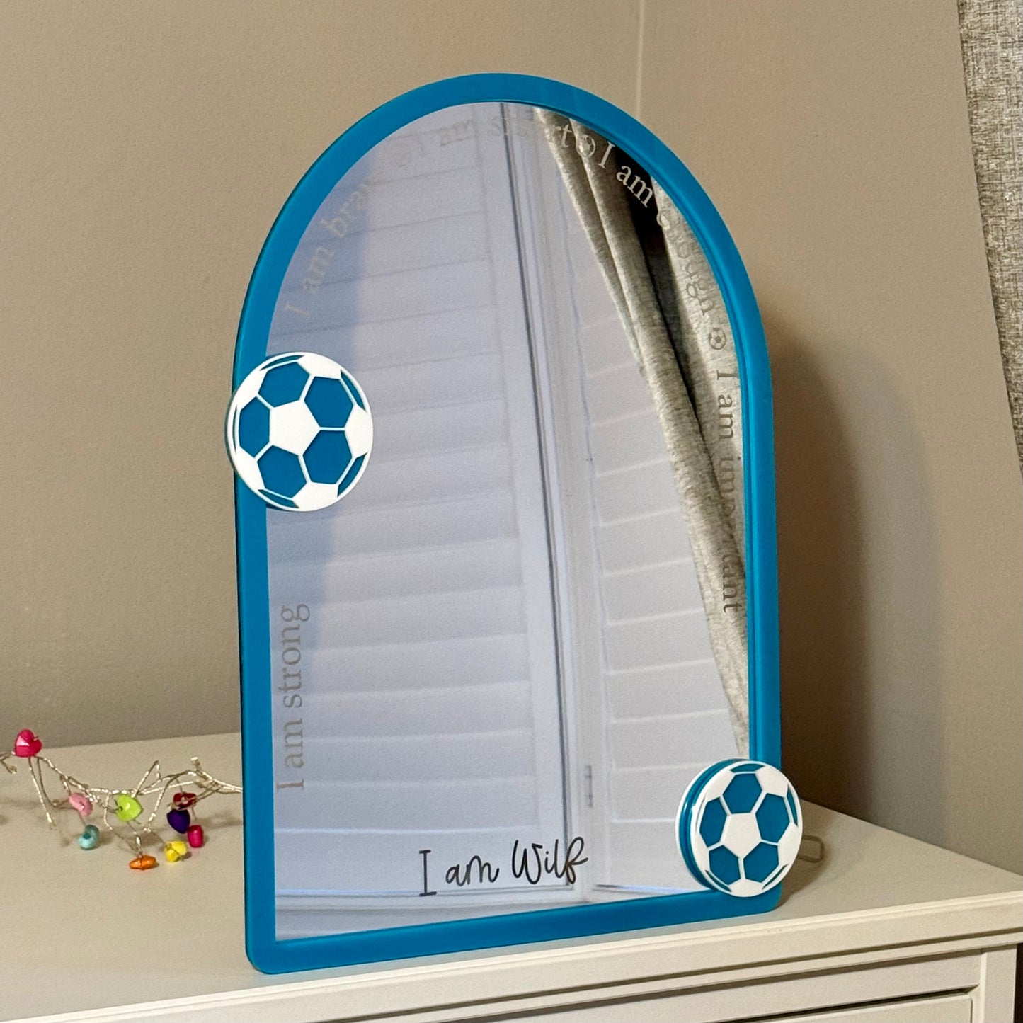 Personalised Affirmation Mirror with Football Design for Child’s Bedroom